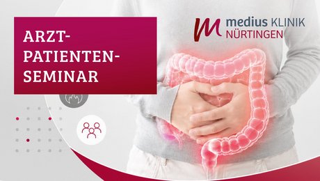 Eine Frau hält sich vor Schmerzen ihren Bauch, der Darm ist graphisch eingezeichnet