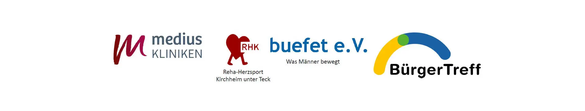 Logos der beteiligten Parteien: medius KLINIKEN, Reha-Herzsport, Buefet e.V., Bürgertreff