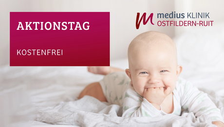 Lachendes Baby als Symbol für den Aktionstag Geburtshilfe der medius KLINIK OSTFILDERN-RUIT